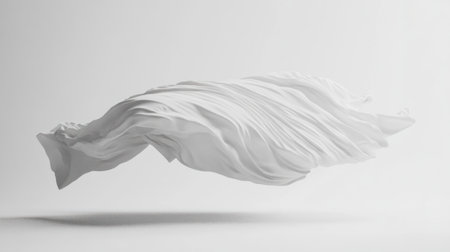 White silk cloth floating in the air, simple background, minimalist style, rendered in Cinema 4D, flowing lines and curves, smooth surface, high detail, high resolution, high quality, professional photography, high definition, high detail, high contrast, high color saturation, white background. --chaos 30 --ar 16:9 --v 6.1 Job ID: 2470f361-64aa-40c8-9e5a-a4506b1b4b18の素材