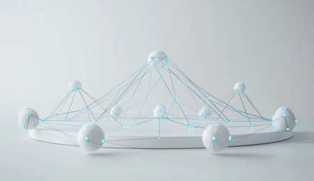 Simplistic digital network with connected nodes, white background, blue accents, high resolution, professional photography style, wide-angle perspective, subtle lighting, high contrast between the lines and dots. --ar 26:15 --v 6.1 Job ID: 648562c3-cc59-4d3d-b1cc-f8f2af1170b3の素材