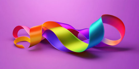 3D render of a colorful abstract ribbon on a purple background. Abstract wavy shape, curved lines, gradient, vector illustration. Vector banner design with copy space for web and print. --ar 2:1 --v 6.1 Job ID: e1946fc3-0a58-4b27-ad33-9dc0db4c4574の素材