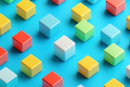 3D isometric cubes on a blue background, in a minimalistic style, with a flat design, high-resolution photography. --ar 3:2 --v 6.1 Job ID: c5c1443b-1c43-42fb-a02a-a2b8f12c1b0aの素材