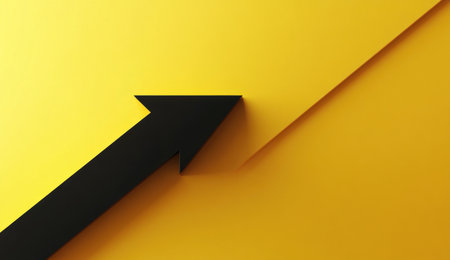 A minimalistic yellow background with an abstract black arrow, representing the direction of time and space in Cinema 4D rendering. The background is a flat surface with a gradient from light to dark yellow, creating a sense of depth. A single thin line or shape symbolizes the flow of objects through space-time on one side of the screen. This design adds simplicity and elegance while emphasizing a dynamic visual effect. --ar 26:15 --v 6.1 Job ID: e984e6e8-bac8-485b-93e3-9020411cc85bの素材