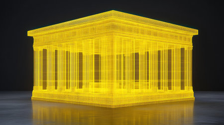 A low-poly, golden line art structure on a black background, with depth of field and motion blur. --chaos 30 --ar 16:9 --v 6.1 Job ID: adf493a6-b696-46e6-9c3b-8971b4b27099の素材