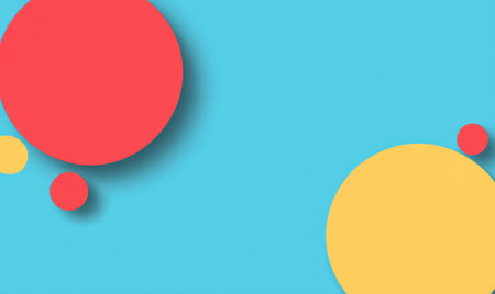 A colorful abstract background with two large, round shapes in yellow and red on the left side of an isolated blue backdrop. The design is simple yet striking, perfect for creating eye-catching visuals or adding fun to digital marketing materials. This graphic element would be great as part of your brand's visual identity online or printed material. It could also be used alone to convey energy and creativity, isolated on a pastel background. --ar 5:3 --v 6.1 Job ID: 0a1c1bbc-5a6d-4d0a-9366-ee5ea0930ae1の素材