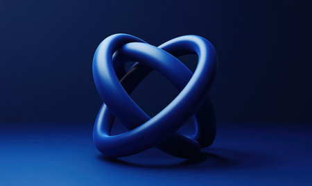 3D render of a blue, simple, minimalistic logo featuring interlacing rings on a solid background. --ar 5:3 --v 6.1 Job ID: dd980568-5ebe-4aa5-ac50-34f2e1f3edc8の素材