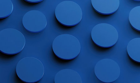 3D render of blue circles on a solid royal blue background, isometric view, minimalistic design, subtle gradients. --ar 5:3 --v 6.1 Job ID: e105b393-6720-4241-9d54-6707fec5b4d4の素材