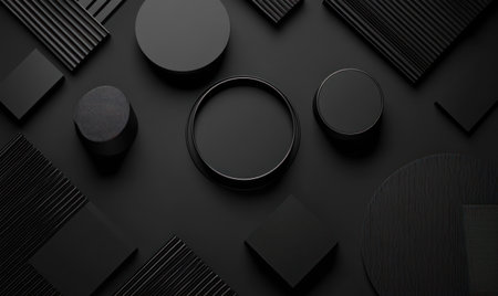 Minimalist, dark gray background with simple shapes and 3D black objects. --ar 5:3 --v 6.1 Job ID: fa67a0d3-948b-4bd4-8332-9c05e52766d0の素材