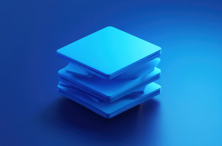 3D isometric icon, stack of blue cards, light and shadow effects, dark azure background color, minimalist style, clay material, studio lighting, created in C4D and Blender, high resolution, rich details, 8K --ar 23:15 --v 6.1 Job ID: 337b75e5-d5bc-4c83-aeae-9045369aa178の素材