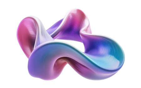 3D render of a colorful, twisted abstract shape with a gradient color transition from purple to blue, isolated on a white background with a clipping path. Full depth of field. Focus stacking. --ar 8:5 --v 6.1 Job ID: ba16cb27-1874-47ad-8e56-0db7a38e8473の素材