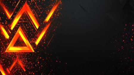 Black background, low-poly design with triangular shapes in the foreground. The composition is dark and chaotic, featuring scattered metal pieces that resemble sharp edges of metallic structures. This abstract scene creates an atmosphere of digital chaos. --chaos 30 --ar 16:9 --v 6.1 Job ID: 49acd66c-7334-4e19-948b-bf16eecc48a6の素材