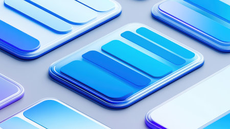 Minimalist UI illustration of blue and white horizontal bars with rounded corners on a grey background, in an isometric view, 3D rendering, in the style of Dribbble, using simple shapes. --chaos 30 --ar 16:9 --v 6.1 Job ID: d4b22084-f01d-4754-9237-e8bf32056bd2の素材