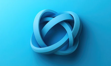 3D render of a simple blue, ball-shaped symbol with three interwoven rings on the background, a simple design in the style of minimalism, 2D vector illustration, blue solid color background, high resolution. --ar 5:3 --v 6.1 Job ID: 77e1ec2e-bd66-44fa-a695-c626f55f5d05の素材