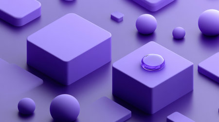 3D render of a purple background with two square shapes on top, simple and minimalistic, high resolution, high quality, high detail, high contrast, sharp focus, professional color grading, clean and sharp focus, sharp details. --chaos 30 --ar 16:9 --v 6.1 Job ID: 9703a8a5-5e39-448e-a545-ac7458977090の素材