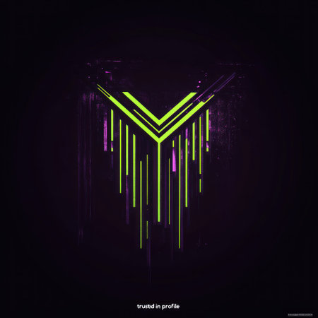 logo, vector style, neon green and purple, thick lines, simple shapes, black background, vector art, dripping paint effect, cyberpunk, high contrast, dynamic angle, vibrant colors, energetic composition, digital illustration, 80s retro style. The design incorporates bright greens and purples with contrasting shades of dark gray for depth. It uses flat shading techniques to create a sense of movement in the graphics. This logo is designed as an abstract representation of "trusted in profile". --v 6.1 Job ID: f0b2995c-3730-45d1-957c-6155f0b566f9の素材