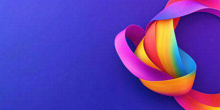 3D render of a colorful abstract ribbon on a purple background, vector illustration design for a banner or poster with copy space, motion and fluid concept. Isolated on a dark blue background. Minimalist style. Abstract shape, wavy line. Vector illustration. --ar 2:1 --v 6.1 Job ID: deaa8717-5cbe-4e24-9b7b-702ea9cca4adの素材