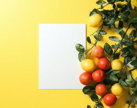 White poster on a yellow background, in a vertical blank A4 format with a shadow. --ar 19:15 --v 6.1 Job ID: f9af629d-de68-4001-b530-c0ed09c89ba9の素材