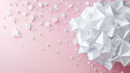 Pink and silver geometric background with triangles in the shape of an abstract sphere, 3D rendering. --chaos 30 --ar 16:9 --v 6.1 Job ID: 64a3a7fc-6439-4c5d-b412-5d34a6c7f625の素材