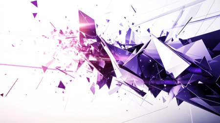 Vector graphics, an abstract composition of purple and blue triangles on a white background, lines and shapes in the form of futuristic metal structures, a dynamic design with sharp angles and straight edges, a sense of motion or speed, high resolution, detailed textures, a digital art style, bold colors, sharp contrasts between light and dark, a feeling of energy and movement, a technological theme, a sci-fi concept. --chaos 30 --ar 16:9 --v 6.1 Job ID: 702385ff-406a-4ca9-b0c8-f11a1d91baf8の素材
