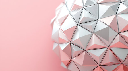 Pink and silver geometric background with triangles in the shape of a sphere, polygonal, low-poly, 3D rendering, 4D render, in the style of Cinema 4D. --chaos 30 --ar 16:9 --v 6.1 Job ID: 4ce17f09-31ea-48c9-8e4d-89693a4db300の素材