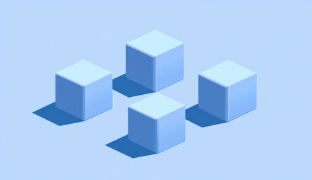 3 blue cubes on a flat background, isometric view, 2D illustration, simple shapes, simple flat design, blue gradient color palette, high resolution, no shadows, hyper-realistic. --ar 26:15 --v 6.1 Job ID: 82d6356e-9e94-413a-ac34-f58bee718125の素材