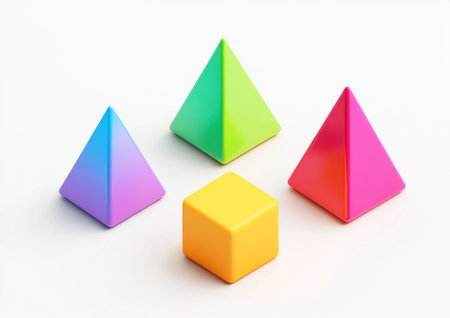 3D isometric minimalist shapes on a white background, simple shapes, minimalism, simple colors, colorful --ar 7:5 --v 6.1 Job ID: 84bad903-95c9-455c-8353-d1a413807320の素材