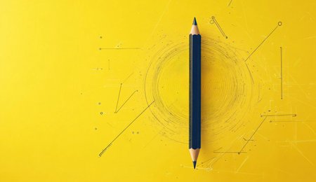 A yellow background with simple shapes and lines, creating an abstract design that forms the shape of a pencil or stylus in the center. The overall feel is minimalistic yet vibrant, perfect for showcasing products like digital drawing tools or graphic design software. --ar 26:15 --v 6.1 Job ID: 54a87b22-59c3-4dcd-aee1-62908553aac6の素材