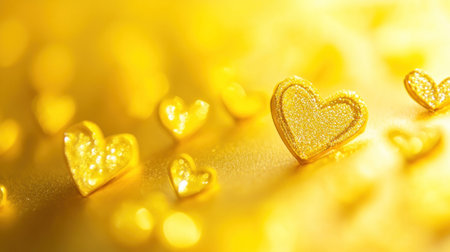 Abstract yellow background with heart-shaped bokeh, banner for Valentine's Day, copy space concept, banner design. --chaos 30 --ar 16:9 --v 6.1 Job ID: dd2bac3b-9b99-4c6e-9425-3ee49cdd99d7の素材