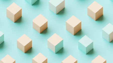 Isometric view of floating cubes, minimalistic, soft colors, neutral background, light blue and beige color palette, simple shapes, geometric design, clean lines, modern aesthetic, subtle gradients, high resolution, high detail, sharp focus, professional photography, macro lens, studio lighting. --chaos 30 --ar 16:9 --v 6.1 Job ID: 1937b44f-13ec-4bed-9a7d-0a8520f29bfdの素材