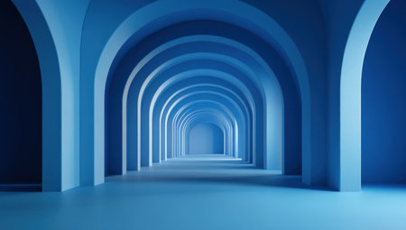 3D render, blue background with a series of arches in the middle, symmetrical, minimalistic, soft lighting, high resolution, hyper-realistic --ar 53:30 --v 6.1 Job ID: a0289dd4-2d91-4078-ae65-840155320cbeの素材