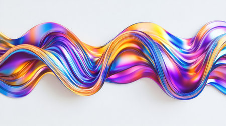 Abstract background with colorful gradient wavy shapes on a white background, with a metallic and holographic effect, liquid metal texture, gradient, banner design, copy space area for text, high resolution, highly detailed, high definition, high quality, sharp focus, sharp details, high contrast. --chaos 30 --ar 16:9 --v 6.1 Job ID: 43c2d6b4-a427-4874-9cf0-425302fbd7a6の素材