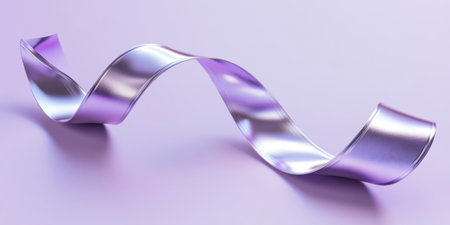 3D render of an abstract, twisted, wavy ribbon isolated on a light purple background, in the style of metallic silver and violet colors. --ar 2:1 --v 6.1 Job ID: 118cfe52-7f35-4446-a869-4216bf2947c1の素材