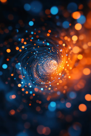 A beautiful, cinematic orange and blue wormhole with glowing lights in the background, shallow depth of field, and bokeh. --ar 85:128 --v 6.1 Job ID: 7ea05121-9c67-4ed2-8a91-9979f29b4c1eの素材