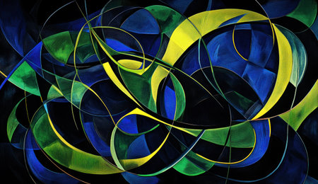 3D render, blue and green wavy lines on a black background, in the style of Wassily Kandinsky. --ar 26:15 --v 6.1 Job ID: b04f7b16-0bef-4339-8d08-22997645fe2eの素材