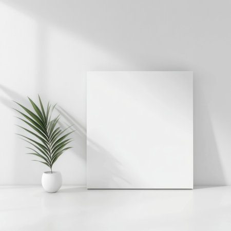 White canvas mockup, simple and minimalistic. The white background is a clean and modern design element that can be used for various artistic or commercial purposes. It's an ideal choice when looking to create visually appealing graphics with space for text or images. This blank canvas includes a soft shadow effect in the bottom right corner, adding depth while maintaining simplicity. --v 6.1 Job ID: dfcd155e-92ad-4829-b79a-c7f9652d4916の素材
