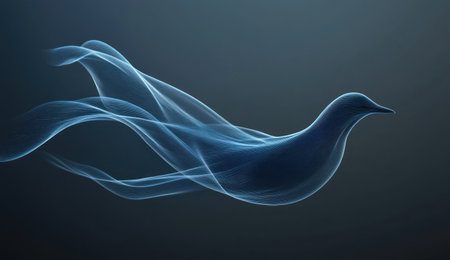 3D render of blue curved lines in the shape of an abstract bird, simple design, dark gray background, high resolution. --ar 26:15 --v 6.1 Job ID: 33ef5da1-ce30-4ae2-b105-2773a032ff33の素材