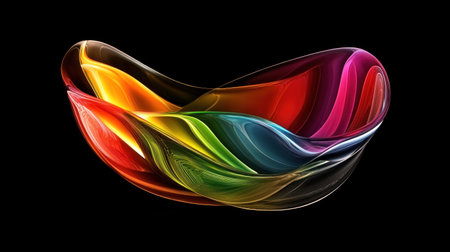 Abstract shapes, iridescent colors, chrome texture, black background, neon glow. --chaos 30 --ar 16:9 --v 6.1 Job ID: e4b97143-540e-46f1-841e-6d2fc402960fの素材