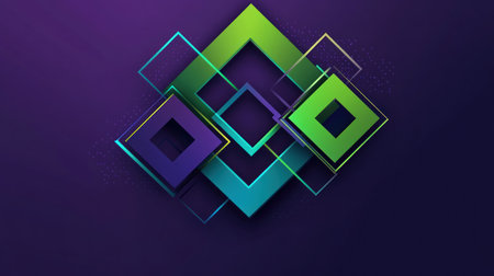 3D rendering of square shapes on a dark purple background. Abstract geometric composition with blue and green squares in a perspective view. Digital illustration for design, banner, poster, or presentation in the style of 3D rendering. --chaos 30 --ar 16:9 --v 6.1 Job ID: 8349c171-50e8-439a-8ebe-af037483fb33の素材
