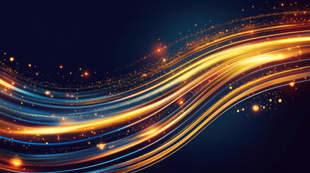 Abstract background with golden, glowing glitter and light particles on a blue, shiny star trail banner for a Christmas or New Year's celebration. --chaos 30 --ar 16:9 --v 6.1 Job ID: 073e95c9-c8ae-41ee-a6f1-118c509cea4bの素材