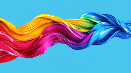 A colorful, wavy liquid on a blue background, a fluid abstract design with neon colors, a metallic sheen, and smooth curves. --chaos 30 --ar 16:9 --v 6.1 Job ID: 39a43974-09b7-4a40-b6fe-58d4b7b7163cの素材