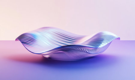 3D render of an abstract shape with wavy lines, a purple and blue gradient background, and a simple, minimalistic design. --ar 5:3 --v 6.1 Job ID: b29cca57-e2f5-4463-90bb-773b068aa5aeの素材