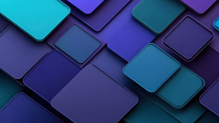 3D render of a simple geometric pattern, with a dark purple and teal color theme. On the right side, there is a large flat square shape. In the top left corner, there's a smaller blue rectangular shape. All the shapes have a matte material finish. The background is a dark purple with a subtle gradient effect. --chaos 30 --ar 16:9 --v 6.1 Job ID: 0f317230-29e3-42fd-b410-6ef38e64aaceの素材