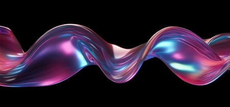3D render, an abstract fluid twisted shape on a black background. A modern futuristic design with blue and pink color waves. A futuristic technology concept. --ar 32:15 --v 6.1 Job ID: 66dd525f-355d-466a-b841-5225c15b4f6cの素材