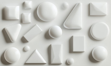 3D rendering of white geometric shapes on a clean background for use in graphic design, branding, and web development. --ar 5:3 --v 6.1 Job ID: d59a361a-7307-4855-a490-2c37f792ebf0の素材