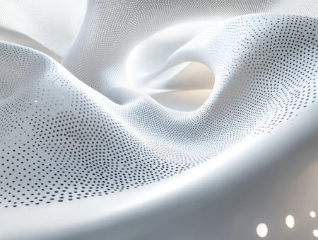 3D rendering of a white abstract background with a hexagon pattern on a light grey backdrop. The design symbolizes technology, science, and innovation. A futuristic concept for a business or industry presentation. Empty space for text. --ar 4:3 --v 6.1 Job ID: 8cc79f42-3229-4746-83e3-841b43b53f0fの素材