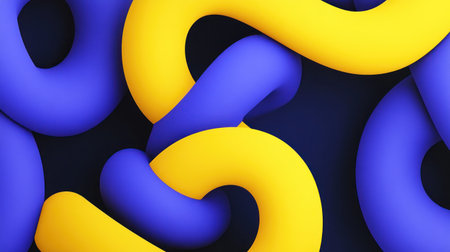 Abstract shapes, blue and yellow gradients, neon colors, depth of field, colorful background, dark purple gradient, high resolution, sharp focus, high dynamic range, close-up shot, smooth curves, curved lines, high detail, hyper-realistic, modern style, digital art, wallpaper-style --chaos 30 --ar 16:9 --v 6.1 Job ID: b463d112-22ba-4666-898d-2b5a1a1104aeの素材