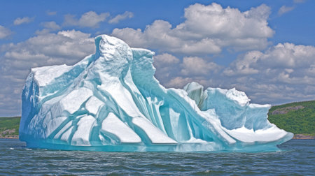 A large iceberg floating in the ocean, with most of its mass underwater and only a small part visible above the water's surface. The background is a blue sky with some clouds. This concept symbolizes hidden challenges or a mental health tip for an advertising campaign, with a rule of thirds composition, hyper-realistic, high-resolution photography, and insane attention to detail. --chaos 30 --ar 16:9 --v 6.1 Job ID: 45af7a67-dab7-4619-aa9d-a41c327e2c1fの素材