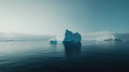 A large iceberg floating in the ocean, with most of its mass underwater and only a small part visible above the water's surface. The background is a blue sky with some clouds. This concept symbolizes hidden challenges or a mental health tip for an advertising campaign, with a rule of thirds composition, hyper-realistic, high-resolution photography, and insane attention to detail. --chaos 30 --ar 16:9 --v 6.1 Job ID: 45af7a67-dab7-4619-aa9d-a41c327e2c1fの素材