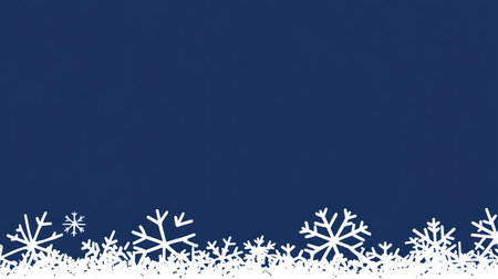 A blue background with white snowflakes at the top and bottom, a Christmas decoration, a Christmas card template design, high resolution, high detail, hyper-realistic, wide angle. --chaos 30 --ar 16:9 --v 6.1 Job ID: 0b2a295a-73c1-429e-8aa0-ef5667ffd1d0の素材
