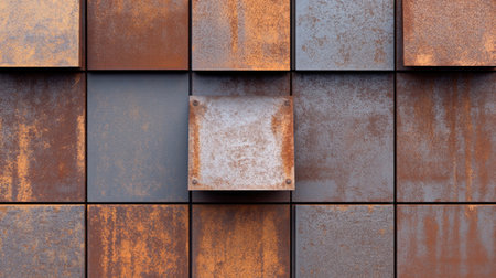 A seamless pattern of rusted metal panels with visible wood grain and a brown color scheme, perfect for adding depth to your design projects. The pattern is designed by an artist who focuses in patterns and textures. --chaos 30 --ar 16:9 --v 6.1 Job ID: 518025d4-3f87-4376-8124-096cdd64e2a4の素材