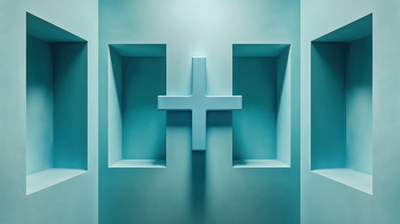 Blue background with three-dimensional geometric shapes, 3D rendering of blue plus signs and squares in the center, simple composition, minimalism, high resolution, high quality, high detail, minimalist style, simple design --chaos 30 --ar 16:9 --v 6.1 Job ID: f447afad-b2c1-414d-85fd-27d6ebd8782fの素材