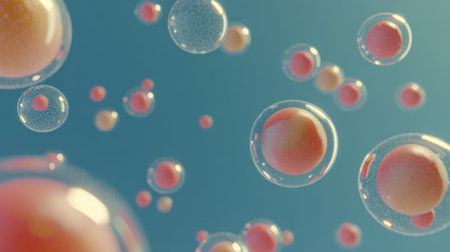 3D illustration of numerous coronavirus particles with a blue background, close-up view. --chaos 30 --ar 16:9 --v 6.1 Job ID: b9dc2815-ef16-4765-9a4a-7de951c2820dの素材